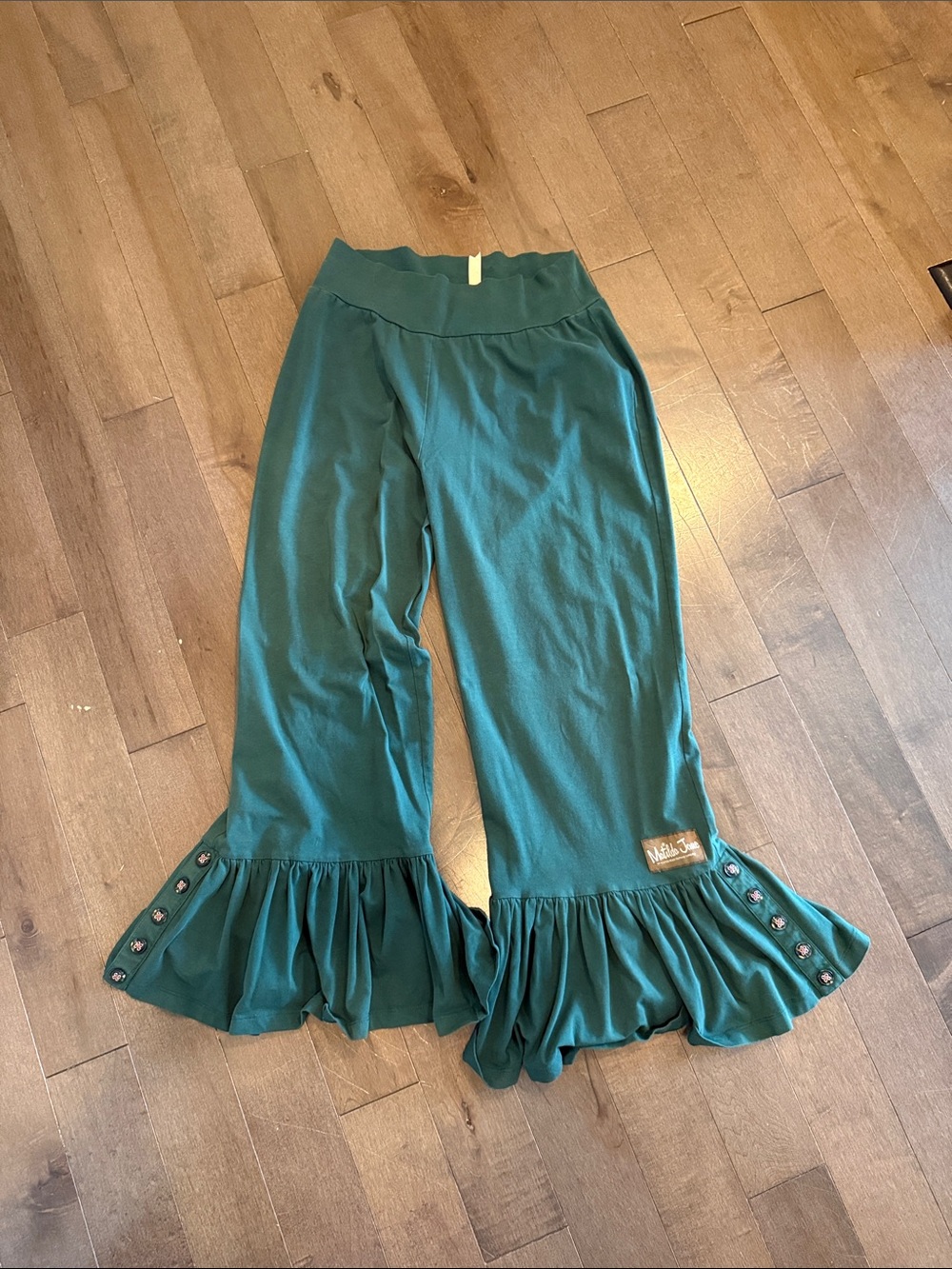 Matilda Jane Teal Ruffle Hem Pants with button Trim